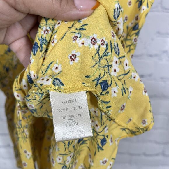 Max Studio Blouse Womens XL Yellow Floral Daisy Waist Belted Prairy Bohemian Top - Picture 7 of 12